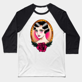 American Traditional Flapper Portrait Baseball T-Shirt